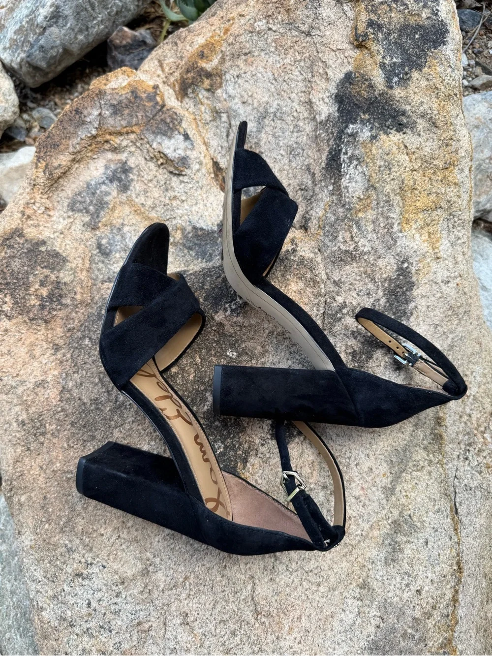 Sam Edelman Black Suede Ankle Strap 4”Block Heels Women’s Size 8